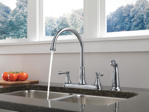 Delta 2497LF-AR Cassidy 2-Handle Kitchen Faucet with a Pull Out Side Sprayer in Arctic Stainless 