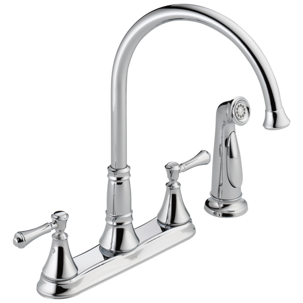 Delta 2497LF Cassidy 2-Handle Kitchen Faucet with Pull Out Side Sprayer in Chrome | Plumbers Center