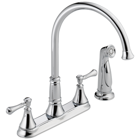 Delta 2497LF Cassidy 2-Handle Kitchen Faucet with Pull Out Side Sprayer in Chrome | Plumbers Center