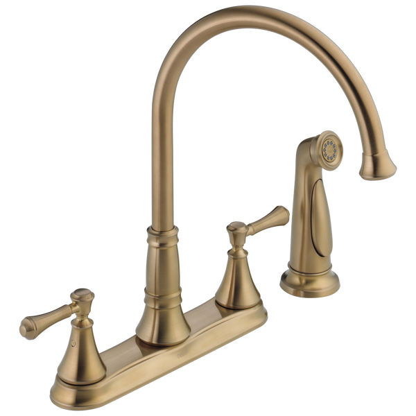 Delta 2497LF-CZ Cassidy 2-Handle Kitchen Faucet with Pull Out Side Sprayer in Champagne Bronze | Plumbers Center