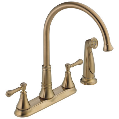 Delta 2497LF-CZ Cassidy 2-Handle Kitchen Faucet with Pull Out Side Sprayer in Champagne Bronze | Plumbers Center