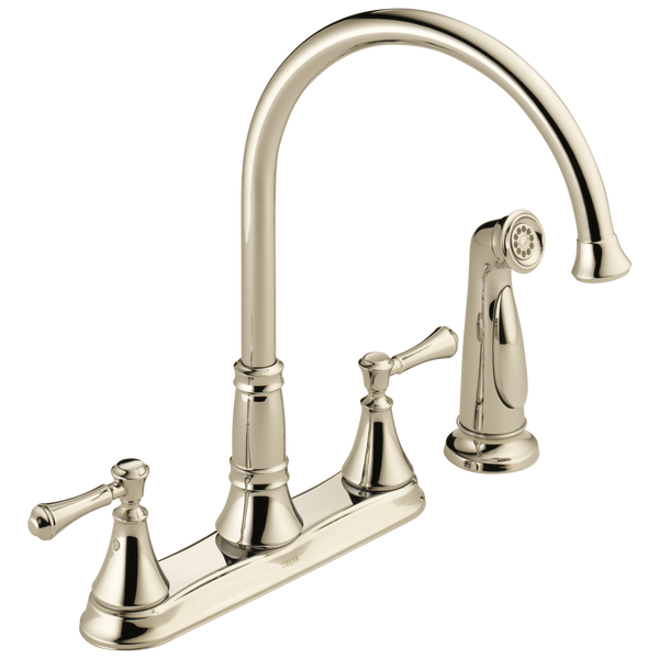 Delta 2497LF-PN Cassidy 2-Handle Kitchen Faucet with Pull Out Side Sprayer in Polished Nickel | Plumbers Center