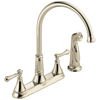 Delta 2497LF-PN Cassidy 2-Handle Kitchen Faucet with Pull Out Side Sprayer in Polished Nickel | Plumbers Center