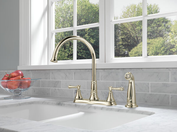 Delta 2497LF-PN Cassidy 2-Handle Kitchen Faucet with Pull Out Side Sprayer in Polished Nickel 