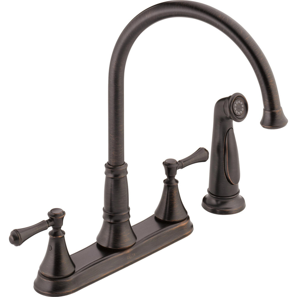 Delta 2497LF-RB Cassidy 2-Handle Kitchen Faucet with Pull Out Side Sprayer in Venetian Bronze | Plumbers Center