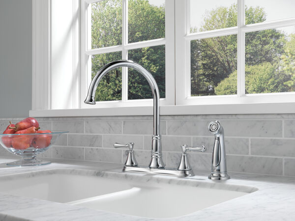 Delta 2497LF Cassidy 2-Handle Kitchen Faucet with Pull Out Side Sprayer in Chrome 