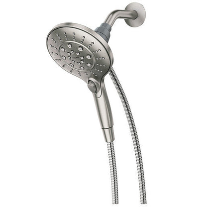 Moen 26112SRN Engage 6-Function Handheld Shower Head with Magnetix Docking and Hose in Spot Resist Brushed Nickel comes with a 5.5" Spray Shower Head 