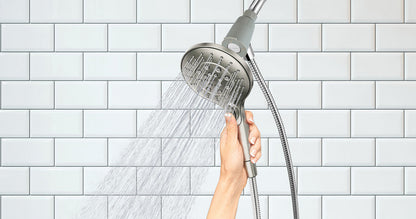 Moen 26112SRN Engage 6-Function Handheld Shower Head with Magnetix Docking and Hose in Spot Resist Brushed Nickel comes with a 5.5" Spray Shower Head 