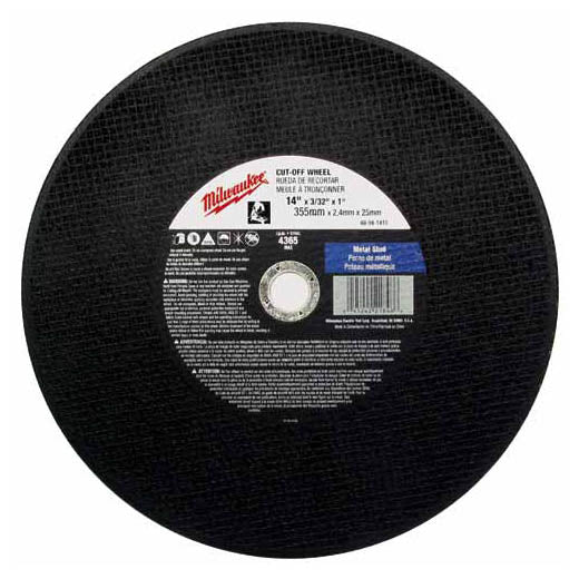 Milwaukee 49-94-1405 - 14" x 3/32" x 1" Cut-Off Wheel (Type 1) for General Purpose Metal Cutting (Double Reinforced) | Plumbers Center