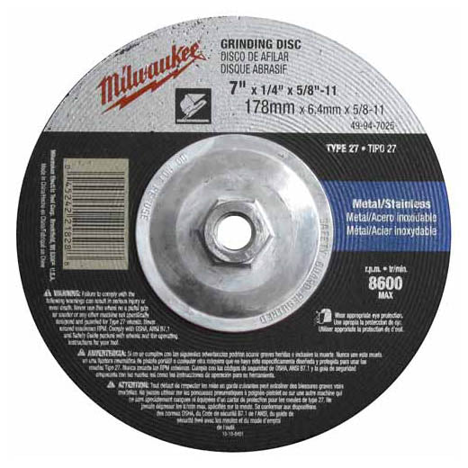 Milwaukee 49-94-7075 - 7" x 1/8" x 5/8-11" Grinding Wheel (ZA24R Type 27) for Pipeline Light Grind/Cutting | Plumbers Center