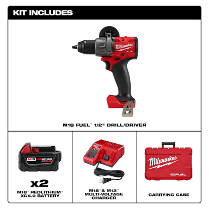 Milwaukee 2903-22 M18 FUEL 1/2" 18V Li-Ion Brushless Cordless Drill/Driver Kit Complete with Batteries, Charger and Carrying Case 