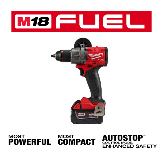 Milwaukee 2904-22 M18 FUEL Cordless 1/2" Hammer Drill/Driver Kit Complete with Battery, Charger & Case