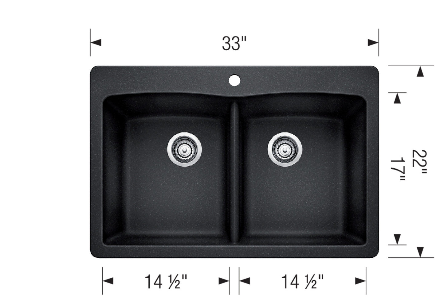 Blanco 402621 DIAMOND 210 Double Bowl Drop-In Silgranit Kitchen Sink - Coal Black 