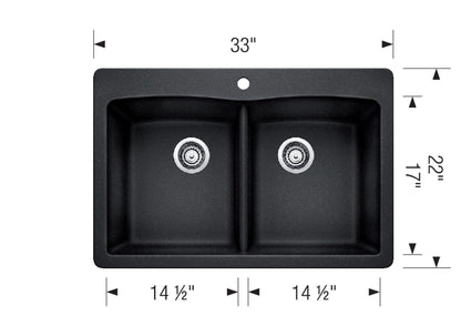 Blanco 402621 DIAMOND 210 Double Bowl Drop-In Silgranit Kitchen Sink - Coal Black 