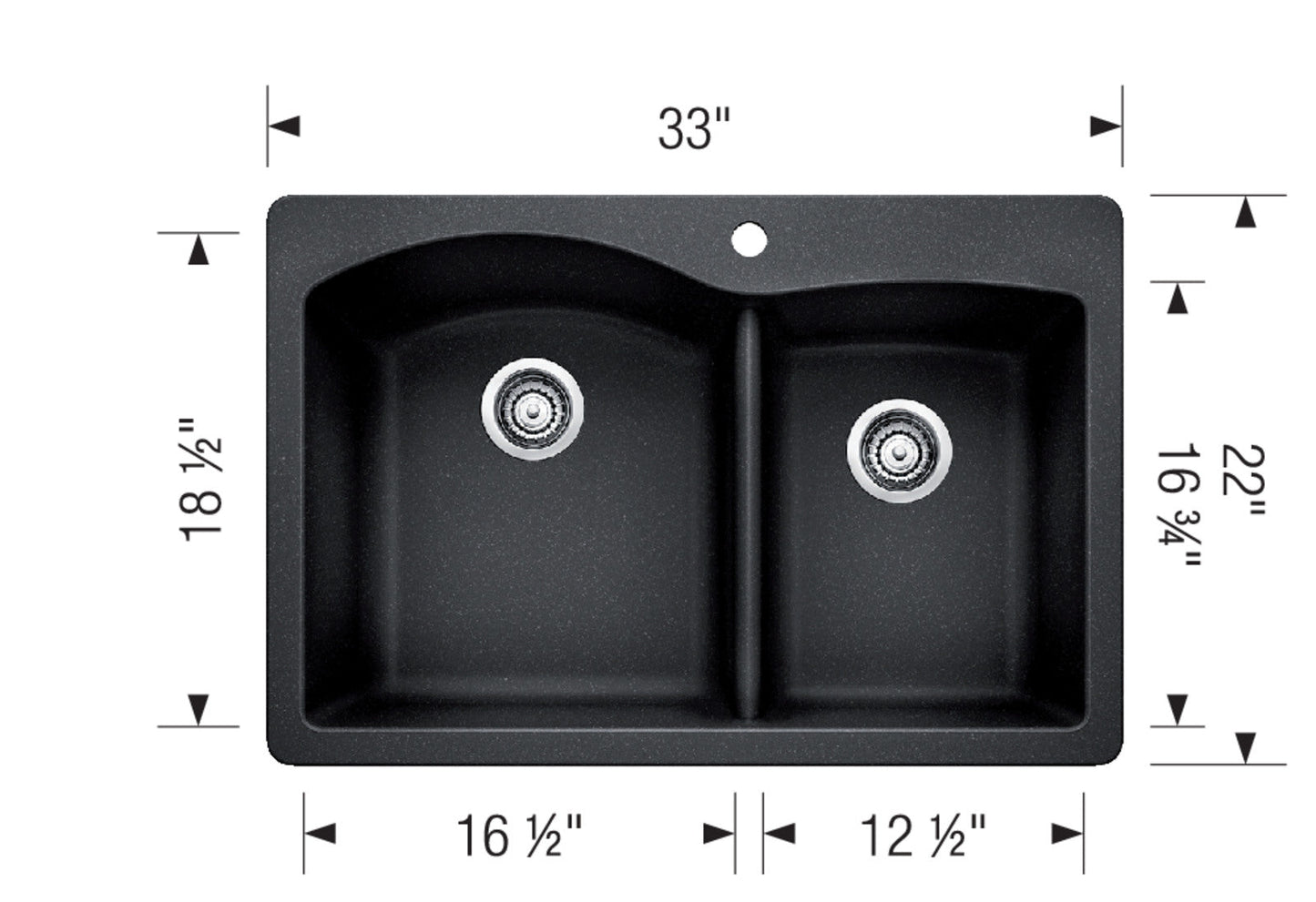 Blanco 402618 DIAMOND 1.75 Drop-In Double Bowl Kitchen Silgranit Sink - Coal Black 