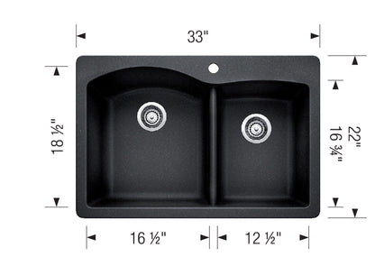 Blanco 402618 DIAMOND 1.75 Drop-In Double Bowl Kitchen Silgranit Sink - Coal Black 