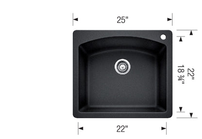 Blanco 402616 DIAMOND 1 Single Bowl Drop-In Silgranit Kitchen Sink - Coal Black 