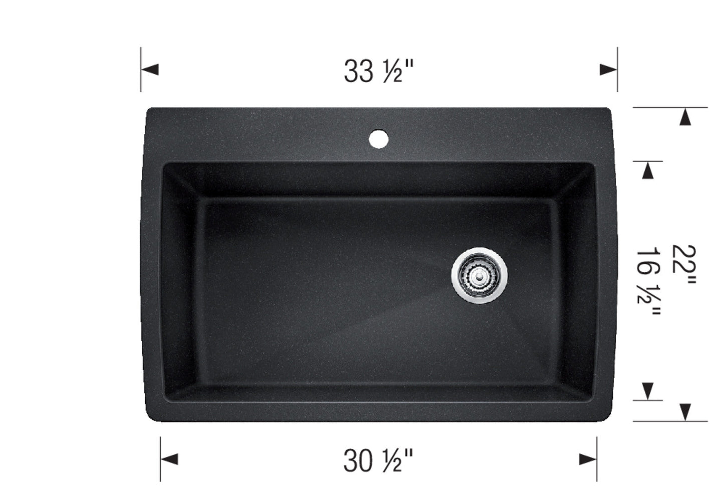 Blanco 402626 DIAMOND Super Drop-In Single Bowl Silgranit Kitchen Sink - Coal Black 