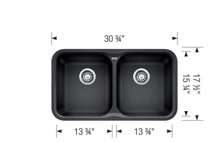 Blanco 400085 Vision U 2 Bowl Undermount Silgranit Sink - Anthracite 