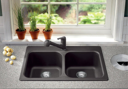 Blanco 401399 Vision 210 Double Bowl Drop-in Silgranit Kitchen Sink in Cinder 