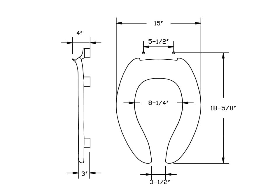 Centoco 3L1500STSCC-001 Commercial Heavy Duty Elongated Open Front ADA 3"Compliant Medical Assistance Raised Toilet Seat in White 