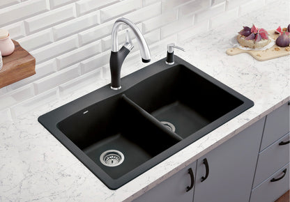 Blanco 402621 DIAMOND 210 Double Bowl Drop-In Silgranit Kitchen Sink - Coal Black 