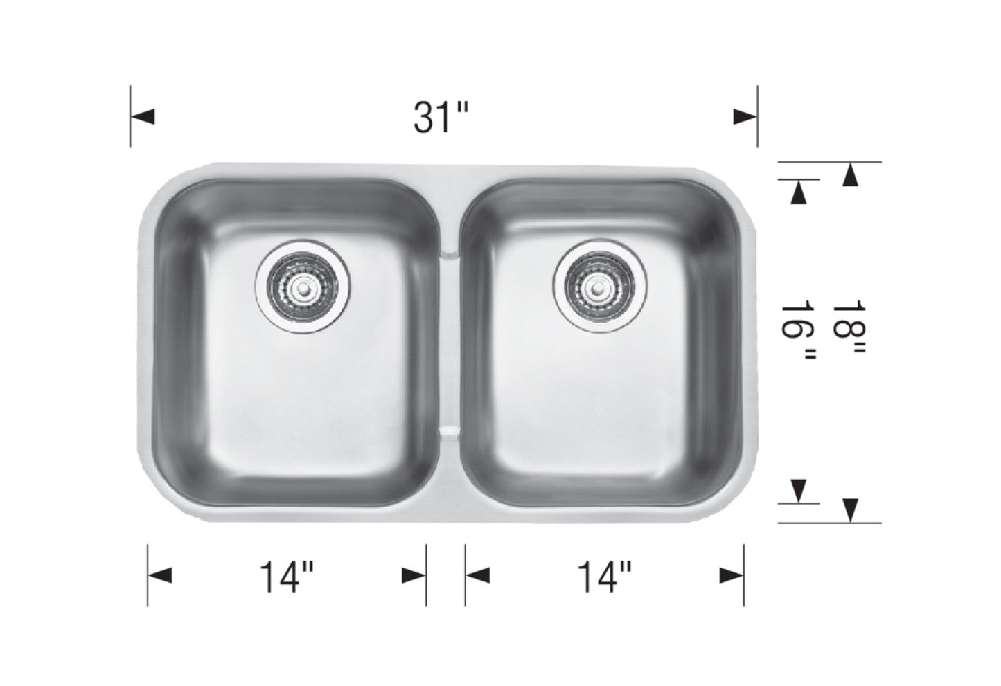 Blanco 401022 Horizon U 2 Bowl Undermount Kitchen Sink - Stainless Steel 