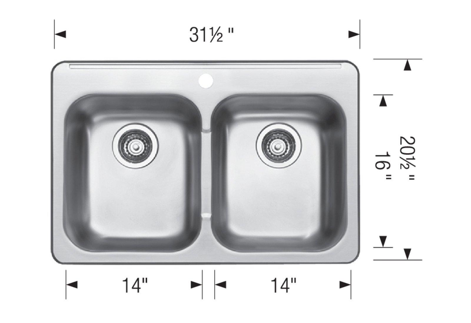 Blanco 401124 Horizon 2.0 Drop-In Kitchen Sink 2 Bowls 1 Hole Stainless Steel 