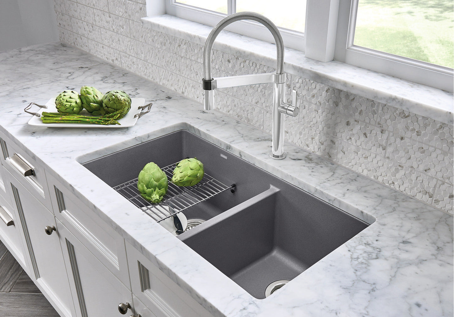 Blanco 401682 Precis U 1-3/4 Bowl Undermount Silgranit Kitchen Sink in Metallic Gray 