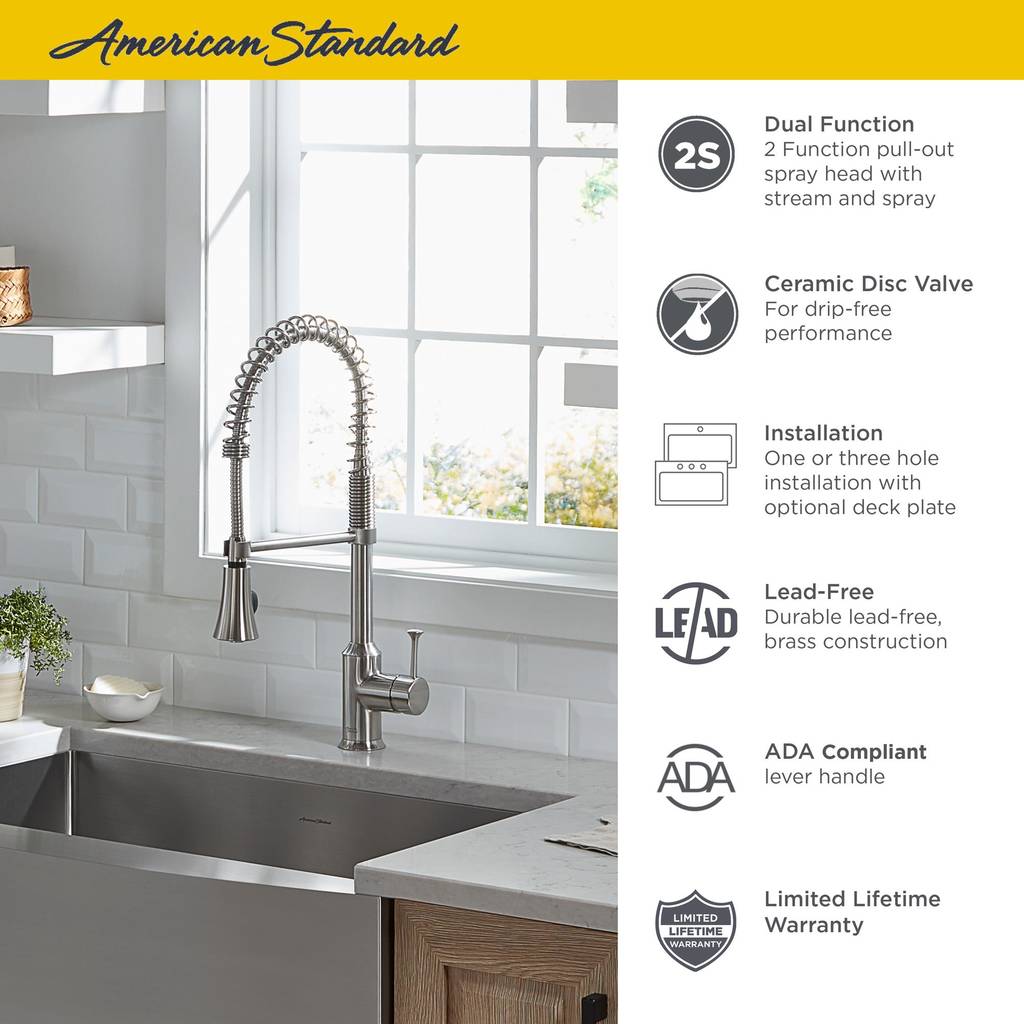 American Standard 4332350.002 Pekoe 1-Handle Semi-Professional Kitchen Faucet with Pull-Down Sprayer in Chrome 