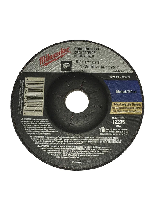 Milwaukee 49-94-5080 - 5" x 1/4" x 7/8" Grinding Wheel (ZA24R Type 27) for Metal/Stainless Grinding | Plumbers Center