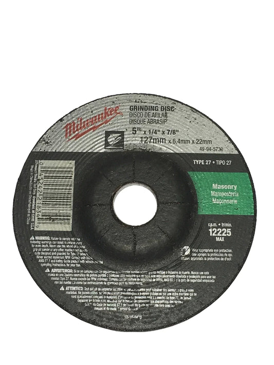 Milwaukee 49-94-5730 - 5" x 1/4" x 7/8" Grinding Wheel (C24T Type 27) for Concrete Grinding | Plumbers Center