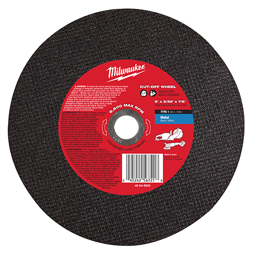 Milwaukee 49-94-9000 - 9" x 3/32" x 7/8" Cut-Off Wheel (Type 1) General Purpose Metal Cutting | Plumbers Center