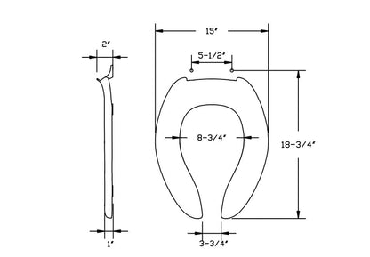 Centoco 500CCSS-001 Elongated Open Front Commercial Heavy Duty Toilet Seat with Self Sustaining Zinc Plated Steel Hinges, White