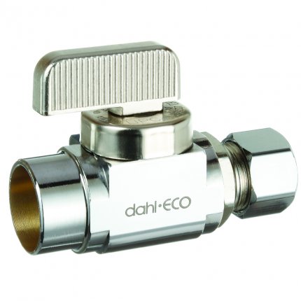 Dahl 511-13-31 - 1/2" Copper x 3/8" OD Compression Straight Mini-Ball Shut Off Valve, Plated, Lead-Free Brass | Plumbers Center