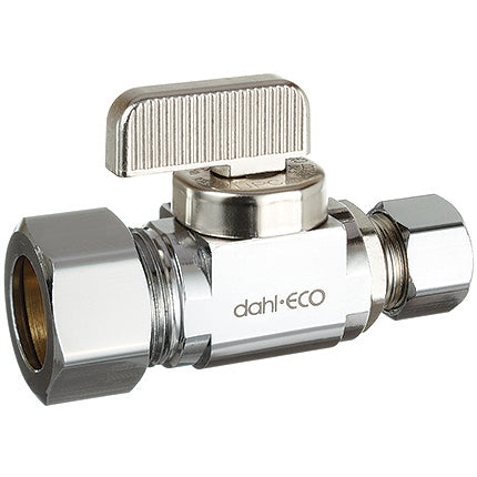 Dahl Valves 511-33-31 Lead Free Brass 5/8" OD Compression (1/2 Nom. Pipe) X 3/8" OD Compression, Straight Plated Mini-ball Valve | Plumbers Center