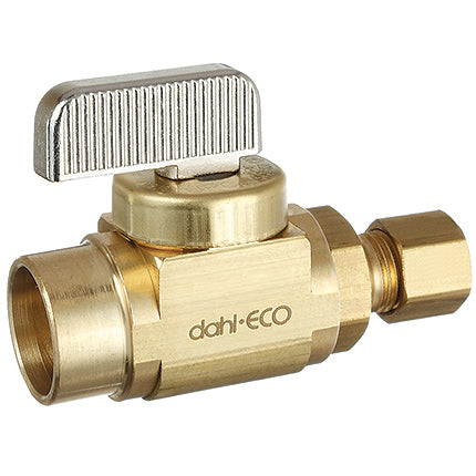 Dahl Valve 521-13-30 Lead Free Rough Brass 1/2" Female Copper Solder X 1/4" OD Compression, Supply Stop Mini-Ball Valve (Straight) | Plumbers Center