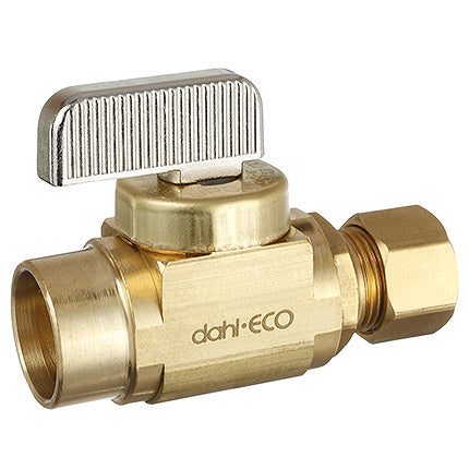 Dahl Valve 521-13-31 Lead Free Rough Brass 1/2" Female Copper Solder X 3/8" OD Compression Supply Stop Mini-Ball Valves (Straight) | Plumbers Center