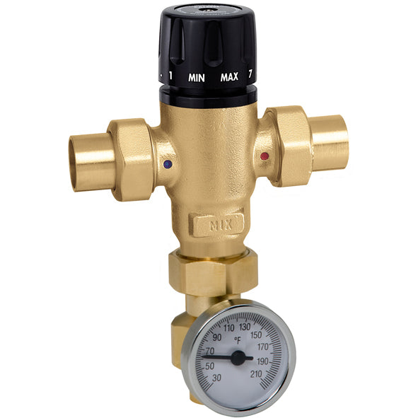 Caleffi 521519AC 3/4" Sweat MIXCAL 3-way Thermostatic Mixing Valve with Temperature Gauge & Check Valve | Plumbers Center