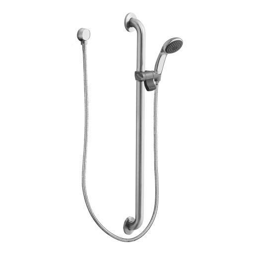 Moen 52236GBM15 Commercial Shower with Slide Bar/Grab Bar with Handheld Shower head in Chrome/Stainless 