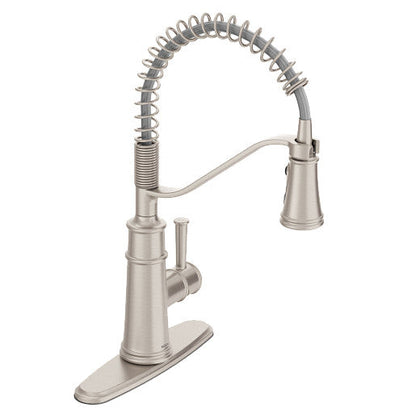 Moen 5927SRS Belfield Single-Handle Kitchen Faucet with High Arc Spring Pulldown Sprayer, Boosted Powerful Rinse - Spot Resist Stainless 