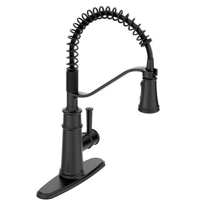 Moen 5927BL Belfield Single-Handle Kitchen Faucet with High Arc Spring Pulldown Sprayer, Boosted Powerful Rinse - Matte Black 