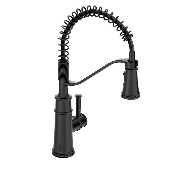 Moen 5927BL Belfield Single-Handle Kitchen Faucet with High Arc Spring Pulldown Sprayer, Boosted Powerful Rinse - Matte Black 