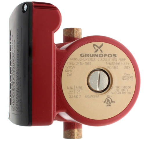 Grundfos 59896213 - UP15-10B5, 1-Speed Bronze Circulator Pump, 145 PSI, 115V, 1/25 HP (1/2" Sweat End Connection) | Plumbers Center