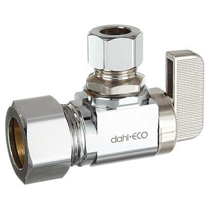 Dahl 611-33-31 Lead-Free Brass 5/8" OD Compression (1/2 Nom. Pipe) X 3/8" OD Compression, Angle Plated Mini-ball Valves | Plumbers Center