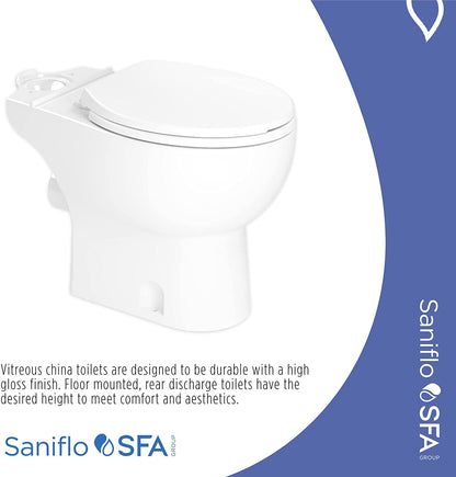 Saniflo 083 - Saniflush Round Toilet Bowl with Rear Discharge, White (Seat Included) 