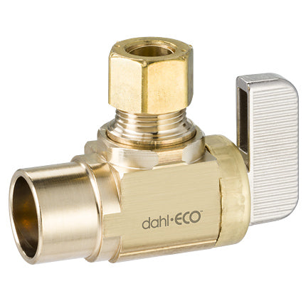 Dahl Valve 621-13-31 Lead Free Rough Brass 1/2" Female Copper Solder X 3/8" OD Compression Supply Stop Angle Mini-Ball Valve | Plumbers Center