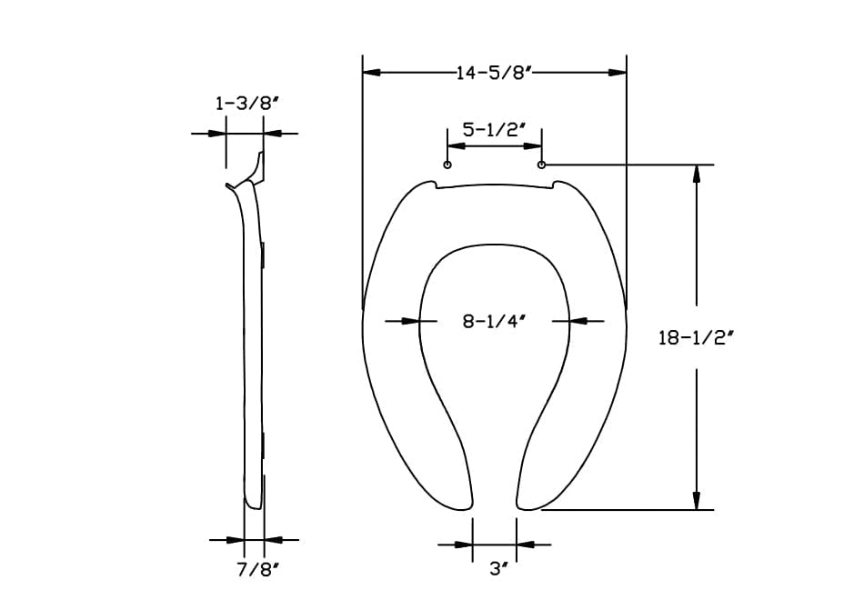 Centoco 630ST-001 Commercial Elongated Open Front Toilet Seat with Commercial Hinges in White 