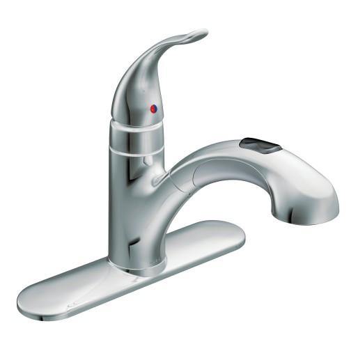 Moen 67315C Integra 1-Handle Low Arc Kitchen Faucet with Pull-Out Sprayer in Polished Chrome 