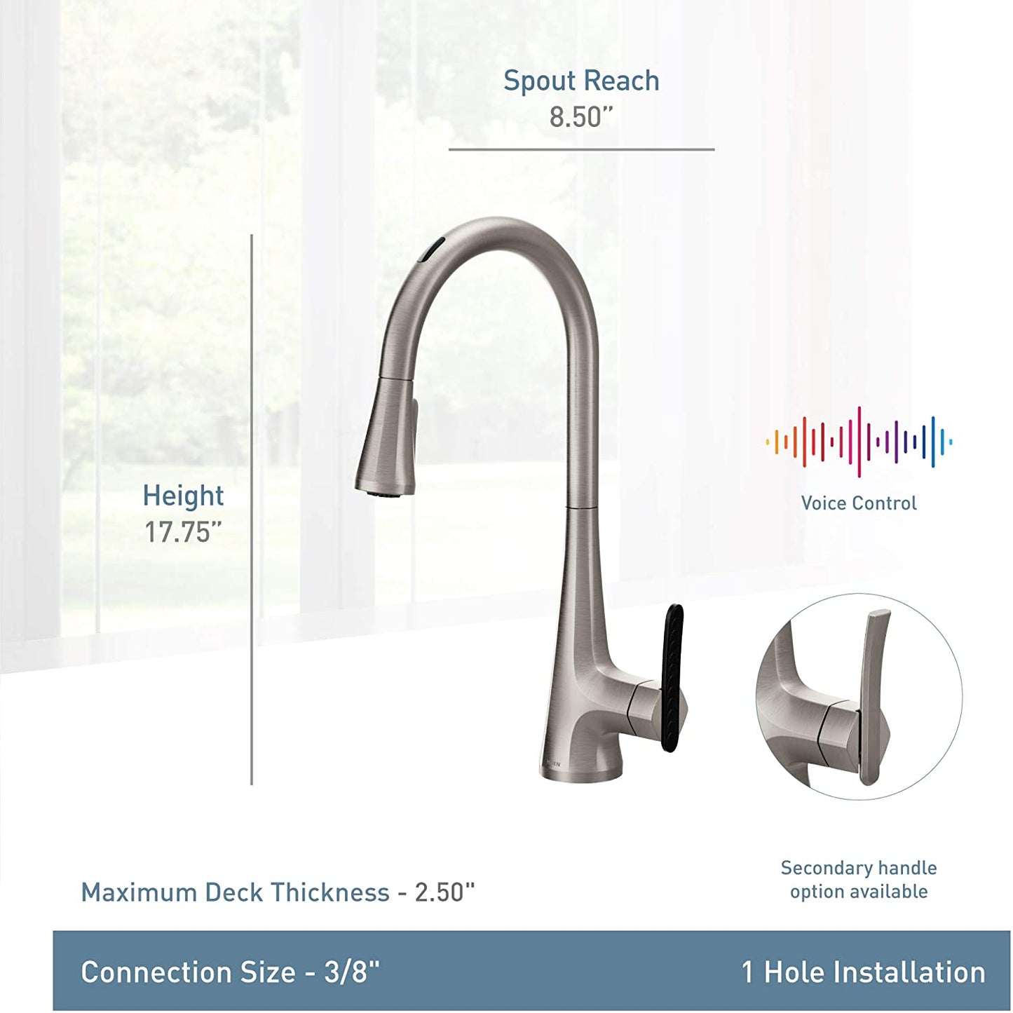 Moen S7235EVC U By Moen Smart Single-Handle Pull-Down Sprayer Kitchen Faucet with Voice Control and Power Clean in Chrome